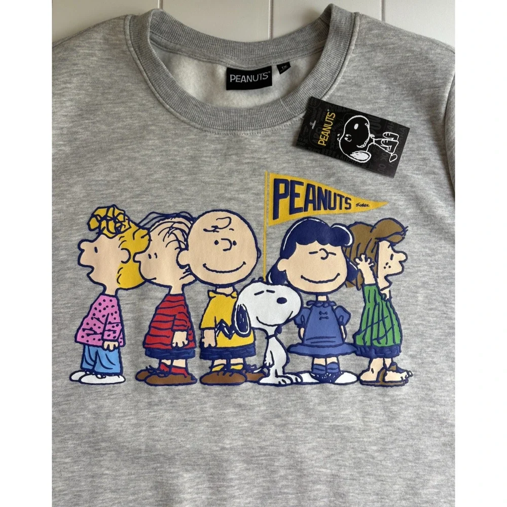 NWT Peanuts Charlie Brown Snoopy Gray Graphic Crewneck Sweatshirt Plus Size 1X - Picture 4 of 9